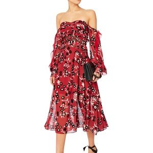 Self-Portrait Floral Print Strapless Midi Dress